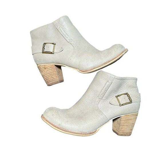 CAT Caterpillar Ankle Boots Beige Low Heel Block Heel Work Shoe Women's Size 8 - Picture 1 of 7